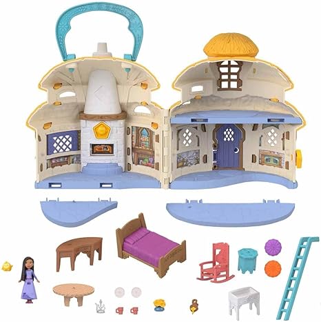 Wish Mini Doll & Dollhouse Playset, Asha of Rosas Cottage with Micro Doll, Star Figure & 15+ Furniture & Accessories, Travel Toys